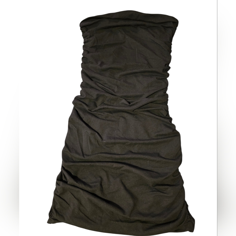 Express Strapless Black Ruched Bodycon Dress - Picture 3 of 5